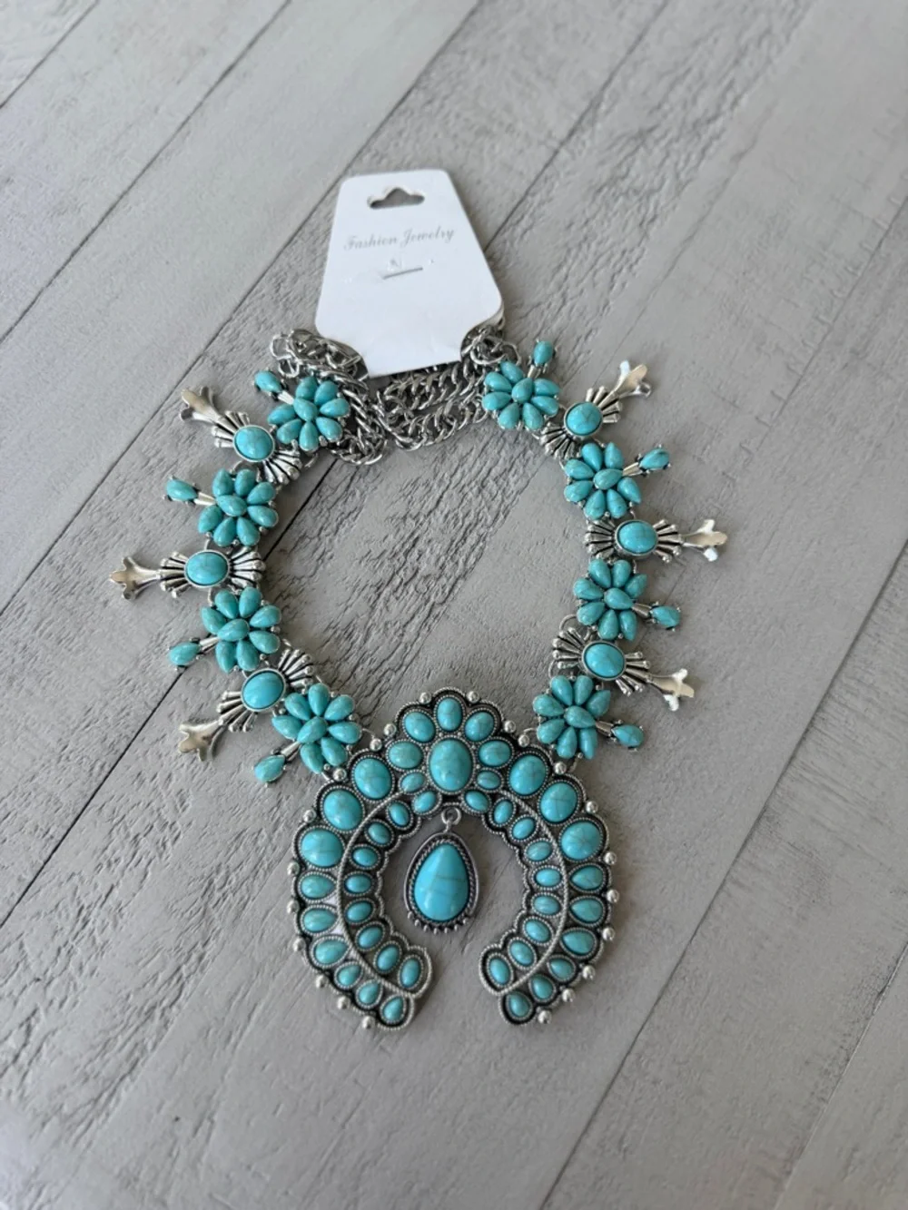 Western Fashion Turquoise Statement Squash Blossom Necklace - Women Jewelry